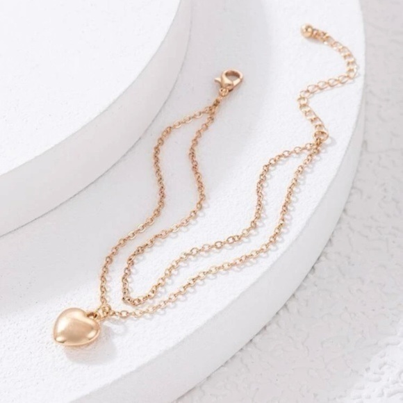 Heart Charm Layered Anklet Golden Chain - Picture 7 of 7
